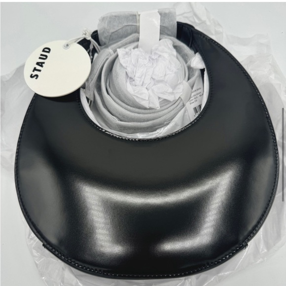NWT Staud Mini Moon Purse in Polished Black Leather, Crossbody Bag , Brand NEW - Picture 2 of 16